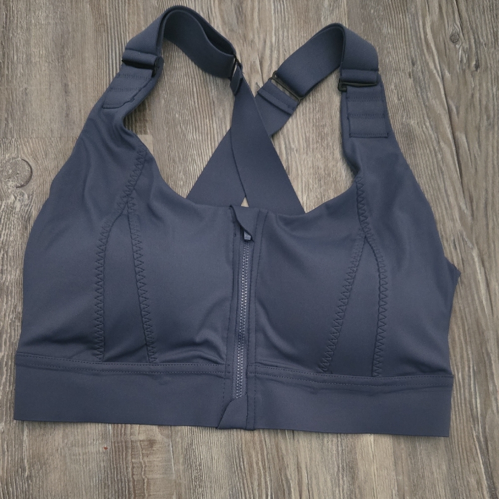 Navy Zip-Front Sports Bra